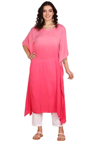 Image of Maaesa Women Pink Handcrafted Tie & Dye Rayon Crepe Kaftan Dress | Casual Wear | Flowy Kaftan Style | Lightweight & Breathable Fabric
