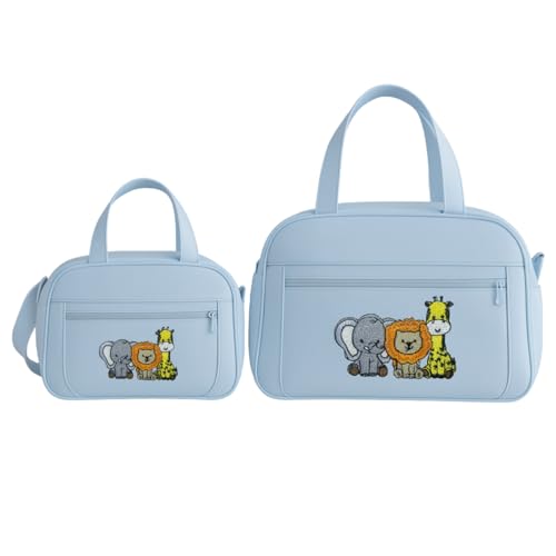 Kit Bolsas E frasqueira Bebê Saida Maternidade Bordada SAFARI (Azul Bebê)