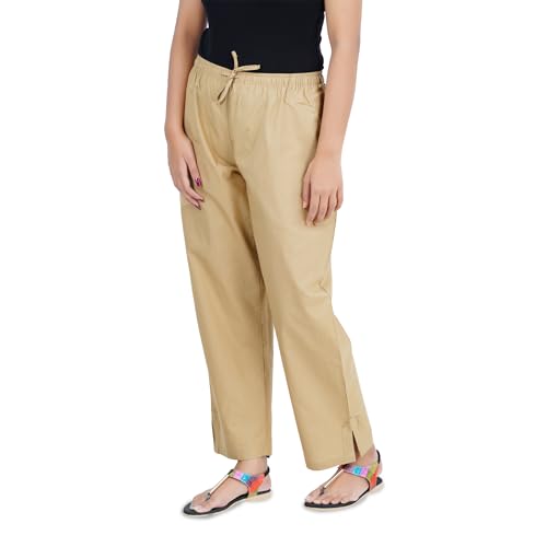 Image of Happy Bunny Parallel Pants for Women 100% Cotton Ankle Length Trousers Regular Fit with Elastic Drawstring Stylish & Pockets Casual Formal Wear for Office & Home