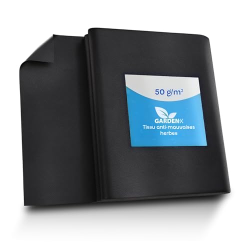 GARDENIX® 16 m² Toile Anti-Mauvaises Herbes en Non tissé, Aqua- perméabilité immédiate, à l'eau en Non-tissé résistant aux déchirures, épaisseur : 50 g/m²,stabilisation UV (3,2m x 5m)