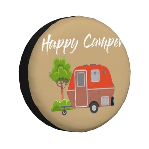 Image of Camping Spare Tire Cover Waterproof Tire Wheel Cover Dust-Proof Wheel Protector Fit for Trailer Rv SUV Truck Camper Travel Trailers Accessories (Happy Camper 2)