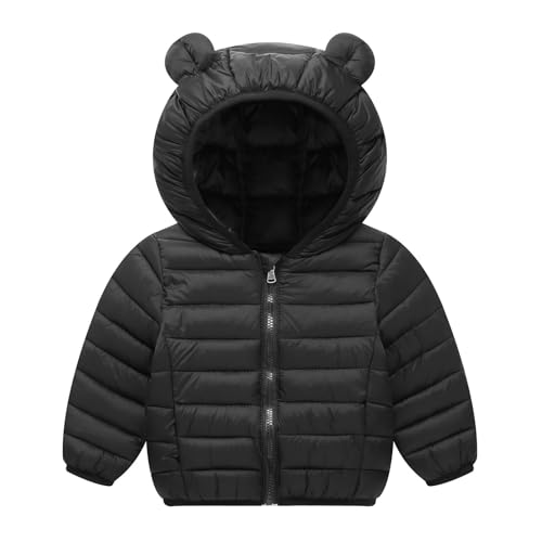 Boys Girls Winter Down Coat Lightweight Puffer Jacket with Ear Hood Cute Warm Full Zip Quilted Padded Outwear 1-6T