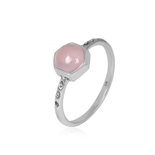Silver Eternity Bague en quartz rose en argent sterling 925 avec pierre de naissance de janvier pour femme, Argent sterling, Quartz rose