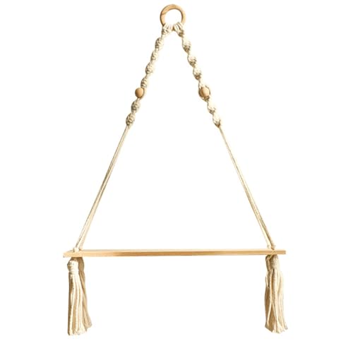 Pasdrucn Estantería de pared de macramé, estantería de pared de madera bohemia, decoración bohemia, balcón, oficina, habitación infantil, baño, salón, tejido a mano, boho macramé, estantería flotante