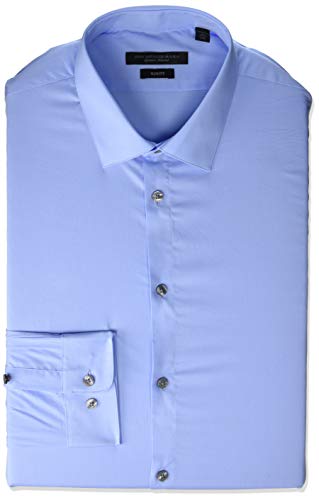 John Varvatos Star USA Men's Rick Slim Fit Long Button Down Dress Shirt, Cornflower, 16