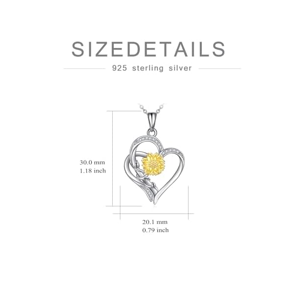 ZBA Natural Diamond Sunflower Heart Necklace for Women 18K Gold Plated Sterling Silver Sunflower Heart Pendant Necklace Jewelry Mothers Day Gifts for Mom(Color FG Clarity SI2SI3) - Image 5