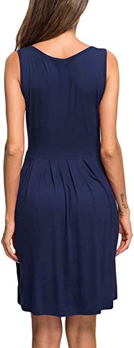 Todolor Women's Solid Plain Pockets Sleeveless Casual Swing Sundress Tshirt Dress Indigo Navy Blue S #TOP2