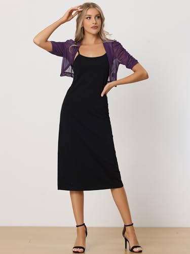 Image of Allegra K Casual Short Sleeve Mesh Sheer Shrug for Women Open Front Cropped Cardigan Bolero