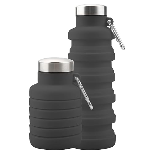 GLADFRESIT Collapsible Travel Water Bottle, 500ml Silicone Foldable Water Bottle with Carabiner