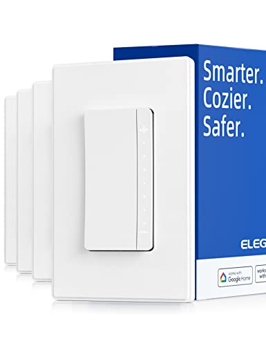 Elegrp Single Pole Smart Dimmer Light Switch Dpr10, 2.4Ghz Wi-Fi Dimmer Switch Compatible With Alexa And Google Assistant, Needs Neutral Wire, No Hub Required, Ul And Fcc Listed, White, 4 Pack #TOP22