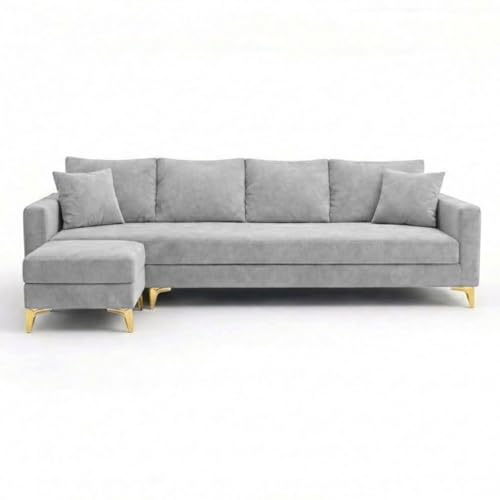 Image of Classiq Rich 5 Seater L Shape Sofa Set with Movable Ottoman | Flexible Layout | Spacious Soft Touch Seating | Designer Sofa for Living Room (Light Grey)