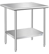 PIUMACU Stainless Steel Table 30 x 30 Inch, Commercial Stainless Steel Prep Table, NSF Stainless ...
