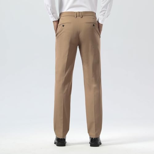 Image of Plaid&Plain Men's Slim Fit Dress Pants Stretch Khaki Pants Wrinkle Free