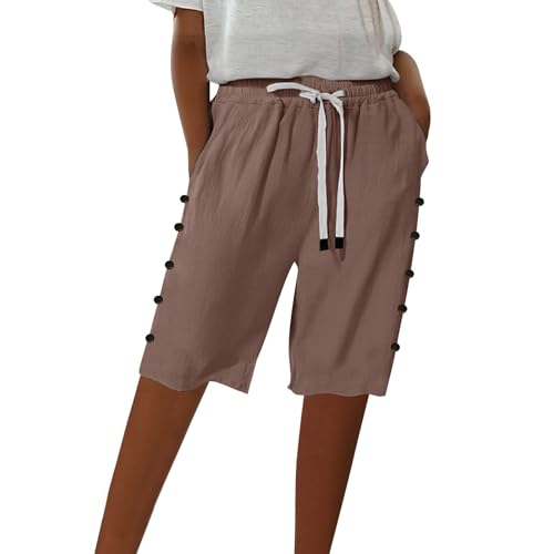 Plus Size Pedal Pushers for Women Cotton Linen Pants Leg Knee Length Trousers Solid Color High Waisted Pant4