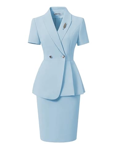 Women's Skirt Suit 2 Piece Short Sleeve Formal Business Lady Suit Set4
