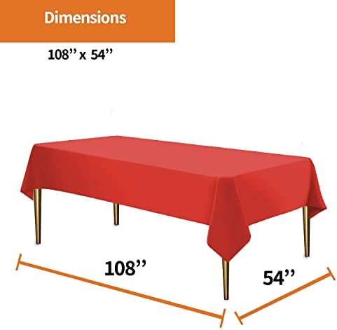 Red Tablecloth Disposable Plastic Table Cover for Rectangle Tables (12 Pack) Premium Plastic Table Cloths for Parties, Events & Weddings, Indoors/Outdoors, 54"x108"