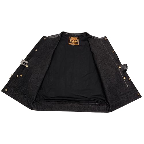 Milwaukee Leather MDM3003 Men's 'Brute' Concealed Snap Black Denim and Black Leather Club Style Vest w/Hidden Zipper4