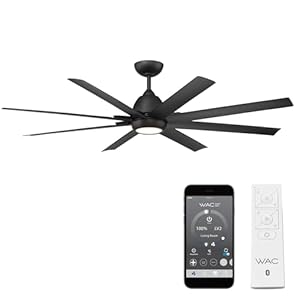 WAC Smart Fans Mocha XL Indoor and Outdoor 8-Blade Smart Home Ceiling Fan 66in Matte Black with 3000K LED Light Kit and Remote Control works with Alexa and iOS or Android App
