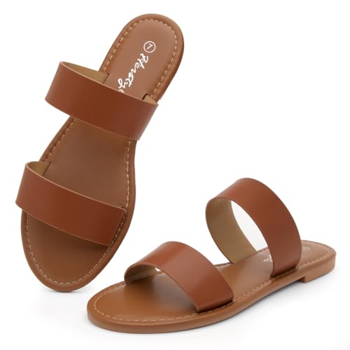 Image of Herstyle Flat Sandals for Women, Double Strap Slide Sandals, Open Toe Slip On, Comfortable Cushioned Footbed Casual Summer Shoes for Daily Wear, Beach, Vacation, Clear Options