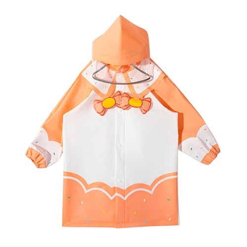 Abrigos De Mujer Forro E Impermeable Chubasquero para niños y niñas con bolso escolar y capucha, impermeable largo con estampado de dibujos animados para estudiantes y niños (Orange, 5-6 Years)