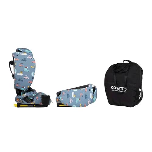 Image of Cosatto On The Go Foldable Portable Travel Car Seat & Booster Car Seat | 15 Months-12 Years | ISOFIX, Side Impact Protection, Anti-Escape Harness, Ultra Compact & Lightweight, Bag (Itchy Feet Sky)