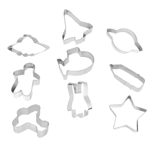 Hemobllo 9 Pezzi Stampi per Biscotti a Tema Spaziale in Acciaio Inossidabile Formine Spaziali per Biscotti Fondant e Cioccolato Antiruggine Adatti a Adulti per Decorazioni Dolci e Lavori