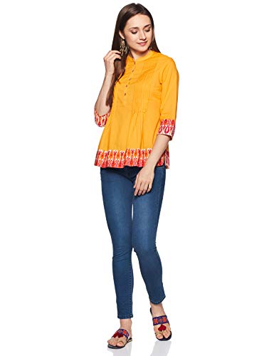 Image of Amazon Brand - Myx Women's Printed Border Regular Cotton Short Kurti (Available in Plus Sizes)