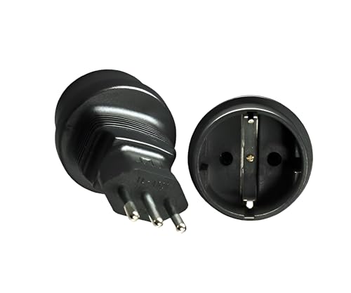 DINIC Reisestecker, Stromadapter Stecker Italien auf Schutzkontakt-Buchse, Netzadapter 3-polig IT (1 Stück, schwarz)
