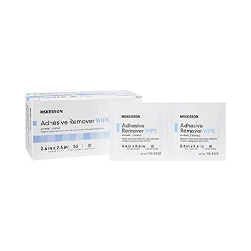 McKesson Adhesive Remover Wipes 2.4" x 2.4". Pack of 50 Non-sensitizing, Non-Irritating Remover wipes. Reduces adhesive trauma. Effective & Easy to Use. Latex-free. Individually packaged.