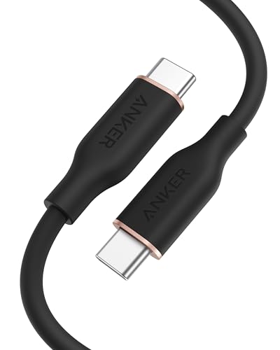 Anker PowerLine III Flow USB‑C para USB‑C (0,9 m, Preto), Cabo de Silicone Antinó de 240W com Suporte a USB PD, Compatível com iPhone 17/16/15, Galaxy, iPad Pro e MacBook Pro/Air
