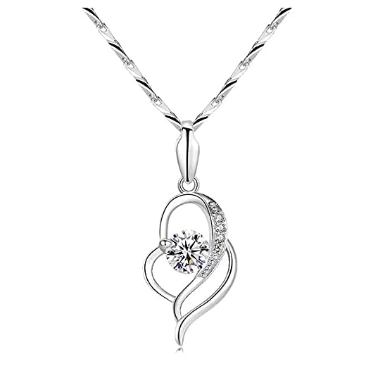 FGXY Silversmyckesset För Kvinnor, 925 Sterling Silver Hjärta Hängande Droppe Örhängen, 925 Sterling Silver Vit, 45 CM Halsband Hänge Set, Allergifria Smycken För Mamma Fru Flickvän