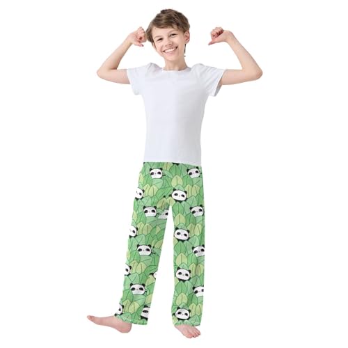 Boys' Pants Cartoon Panda Leaf Long Bottoms Jogger Pants Elastic Waist Trousers with Pockets S-XL2