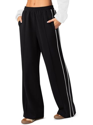 LASLULU Womens Wide Leg Sweatpants Baggy Straight Leg Sweatpants Y2K Dance Pants Gym Athletic Sweat Pants Joggers