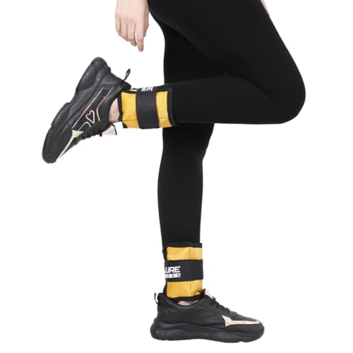 Image of De Jure Fitness Adjustable Ankle & Wrist Weights Pair (1KG x 2) for Men & Women | Strength Training, Walking, Running, Workout, Yoga | Comfortable, Durable | (Yellow)