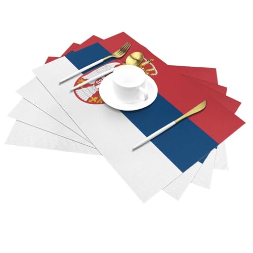 Sets de table 30,5 x 45,7 cm lavables et accessoires de table drapeau Serbie - 3