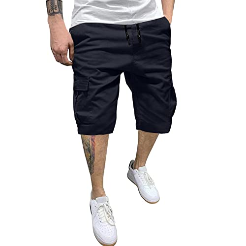 Ropa deportiva más tamaño casual todos los pantalones cortos de moda tejidos pantalones cargo con pantalones de cuero hombres, marine, S