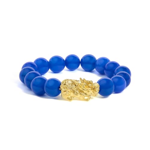 Haus of Brilliance 18K Yellow Gold Blue Agate Beaded Dragon Charm Bracelet
