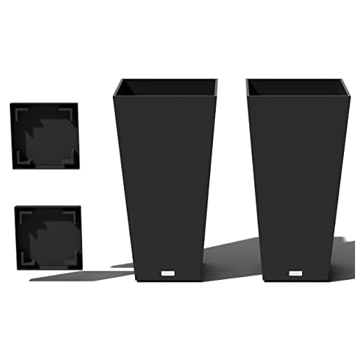 Veradek V-Resin Indoor/Outdoor Taper Planter (Black, 30 inch - 2 Pack with 2 Saucer Trays)