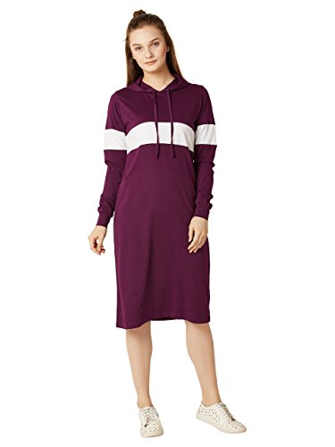 Image of Miss Chase Women's Magenta and White Hooded Shift Dress