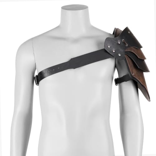 HiiFeuer Armure Médiévale en Simili‑Cuir, Épaule Viking Réglable à Une Épaulette, Accessoires de Vêtements Cos pour LARP et Fête Renaissance(Marron A) – vue 6