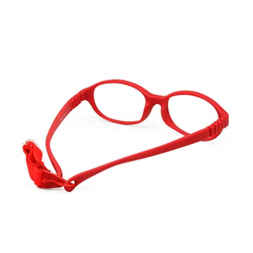 EnzoDate Brille Rahmen mit Riemen Größe 50/16 Stück, Keine Schraube, Flexibel für Alter 9+Y, Rot, TR90 Material