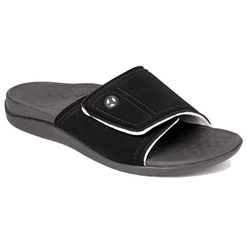 Vionic Includes Orthaheel Technology Unisex Kiwi Sandals Includes Bonus Plantar Fasciitis Foot Roller - Black/Grey Men's 5 Women's 6