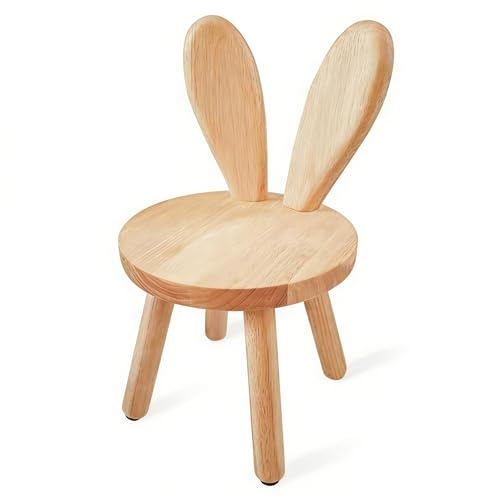 Guiwuiyu Kinderstuhl Holz, 43 x Ø 26 cm Massivholz Kinderstühle mit Hasenohren Rückenlehne, Kinderhocker für Kinder ab 2 Jahr Essen Malen Spielen