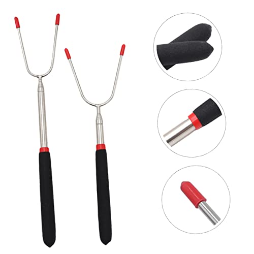 YARNOW 2 Peças Garfo De Churrasco Telescópico Ferramenta De Churrasco De Aço Inoxidável Ao Ar Livre