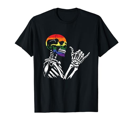 Gay Pride Skeleton Shaka LGBT-Q Ally Flag Hombres Mujeres Camiseta