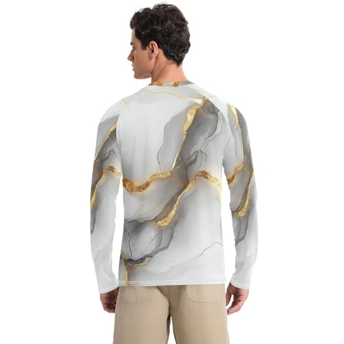 Marble Gray White Men's UPF 50+ Swim Shirts Fishing Loose Long Sleeve Sun Protection UPF 50+ Running2