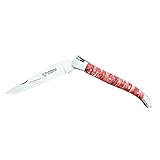 Laguiole en Aubrac Handmade Luxury Double Plated Folding Pocket Knife, 4.8-in (12cm). Polished Red Mollar Handle, Hand Forged Bee, Stainless Steel Shiny Bolsters