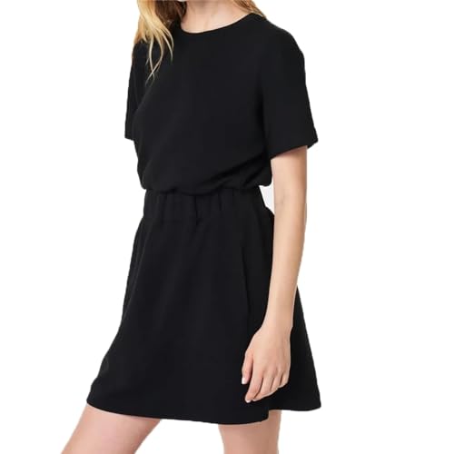 Freelady Tshirt Dress, 2025 New Cinched T-Shirt Dress, Summer Casual Short Sleeve Crew Neck(Black,L)