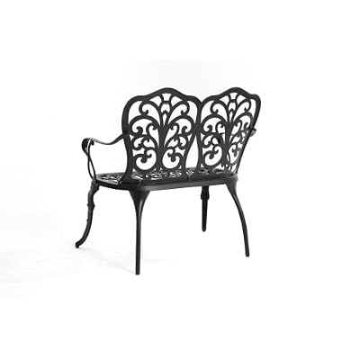 Vulcoa Cast Aluminum Outdoor Patio Bench, Garden Bench with Butterfly Design, Weather Resistant Porch Furniture for Deck, Yard, Front Porch