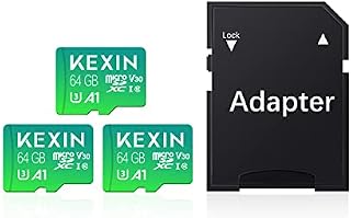 KEXIN 3 Pack Micro SD Card 64GB MicroSDXC with SD Adapter, A1, U3, V30, C10 Micro SD Memory Card TF Card 4K Full HD Video Recording for Camera, Smartphone, Monitor, Drone, Dash Cam, Gopro Green